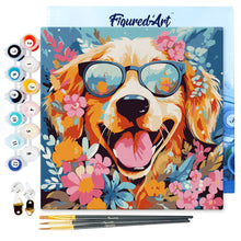 Carica l&#39;immagine nel visualizzatore di Gallery, Mini Kit da Dipingere con i Numeri 20x20cm con cornice - Cane fantasy tra i fiori