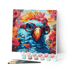 Carica l'immagine nel visualizzatore di Gallery, Mini Kit da Dipingere con i Numeri con cornice - Pappagallo fantasy tra i fiori