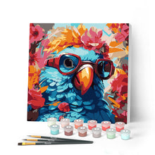 Carica l'immagine nel visualizzatore di Gallery, Mini Kit da Dipingere con i Numeri con cornice - Pappagallo fantasy tra i fiori