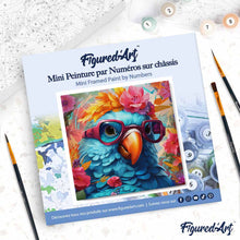 Carica l'immagine nel visualizzatore di Gallery, Mini Kit da Dipingere con i Numeri 20x20cm con cornice - Pappagallo fantasy tra i fiori