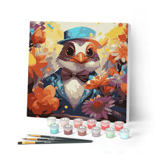 Carica l'immagine nel visualizzatore di Gallery, Mini Kit da Dipingere con i Numeri con cornice - Uccello in smoking tra i fiori
