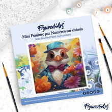 Carica l'immagine nel visualizzatore di Gallery, Mini Kit da Dipingere con i Numeri 20x20cm con cornice - Uccello in smoking tra i fiori