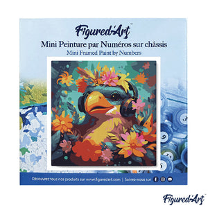 Mini Kit da Dipingere con i Numeri 20x20cm con cornice - Uccello fantasy tra i fiori