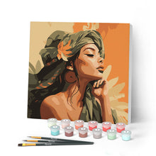 Carica l'immagine nel visualizzatore di Gallery, Mini Kit da Dipingere con i Numeri con cornice - Donna con Turbante Africano
