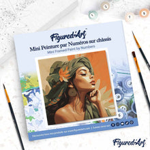 Carica l'immagine nel visualizzatore di Gallery, Mini Kit da Dipingere con i Numeri 20x20cm con cornice - Donna con Turbante Africano