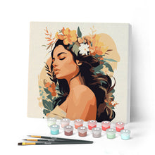 Carica l'immagine nel visualizzatore di Gallery, Mini Kit da Dipingere con i Numeri con cornice - Donna con fascia floreale