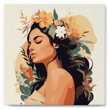 Carica l'immagine nel visualizzatore di Gallery, Mini Kit da Dipingere con i Numeri 20x20cm con cornice - Donna con fascia floreale
