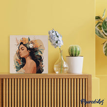 Carica l'immagine nel visualizzatore di Gallery, Mini Kit da Dipingere con i Numeri 20x20cm con cornice - Donna con fascia floreale