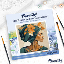 Carica l'immagine nel visualizzatore di Gallery, Mini Kit da Dipingere con i Numeri 20x20cm con cornice - Donna con turbante floreale