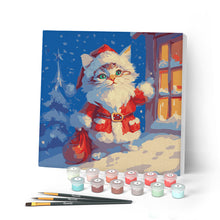 Carica l'immagine nel visualizzatore di Gallery, Mini Kit da Dipingere con i Numeri con cornice - Gattino di Babbo Natale