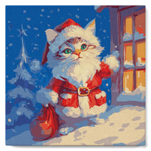 Carica l'immagine nel visualizzatore di Gallery, Mini Kit da Dipingere con i Numeri 20x20cm con cornice - Gattino di Babbo Natale