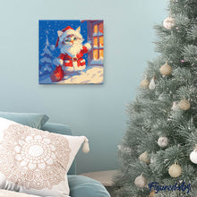 Carica l'immagine nel visualizzatore di Gallery, Mini Kit da Dipingere con i Numeri 20x20cm con cornice - Gattino di Babbo Natale