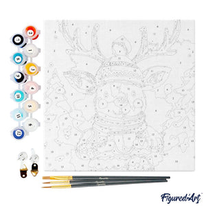 Mini Kit da Dipingere con i Numeri 20x20cm con cornice - Renna accogliente