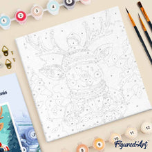 Carica l'immagine nel visualizzatore di Gallery, Mini Kit da Dipingere con i Numeri 20x20cm con cornice - Renna accogliente