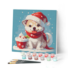 Carica l'immagine nel visualizzatore di Gallery, Mini Kit da Dipingere con i Numeri con cornice - Cucciolo di Natale
