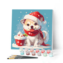 Carica l'immagine nel visualizzatore di Gallery, Mini Kit da Dipingere con i Numeri con cornice - Cucciolo di Natale