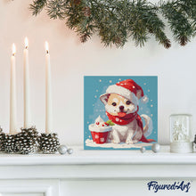 Carica l&#39;immagine nel visualizzatore di Gallery, Mini Kit da Dipingere con i Numeri 20x20cm con cornice - Cucciolo di Natale