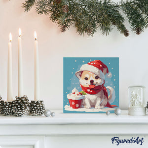 Mini Kit da Dipingere con i Numeri 20x20cm con cornice - Cucciolo di Natale