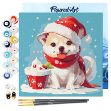 Carica l&#39;immagine nel visualizzatore di Gallery, Mini Kit da Dipingere con i Numeri 20x20cm con cornice - Cucciolo di Natale
