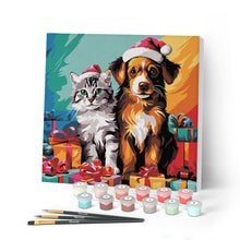 Carica l'immagine nel visualizzatore di Gallery, Mini Kit da Dipingere con i Numeri con cornice - Gatto e cane festivi