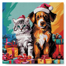 Carica l'immagine nel visualizzatore di Gallery, Mini Kit da Dipingere con i Numeri 20x20cm con cornice - Gatto e cane festivi