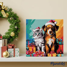 Carica l'immagine nel visualizzatore di Gallery, Mini Kit da Dipingere con i Numeri 20x20cm con cornice - Gatto e cane festivi