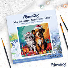 Carica l'immagine nel visualizzatore di Gallery, Mini Kit da Dipingere con i Numeri 20x20cm con cornice - Gatto e cane festivi