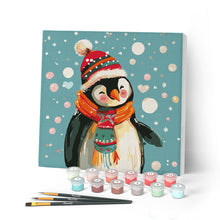 Carica l'immagine nel visualizzatore di Gallery, Mini Kit da Dipingere con i Numeri con cornice - Pinguino felice