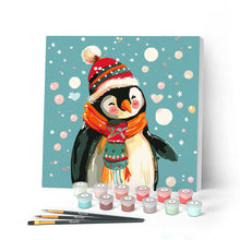 Carica l'immagine nel visualizzatore di Gallery, Mini Kit da Dipingere con i Numeri con cornice - Pinguino felice