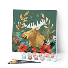 Carica l'immagine nel visualizzatore di Gallery, Mini Kit da Dipingere con i Numeri con cornice - Alce natalizia