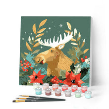 Carica l'immagine nel visualizzatore di Gallery, Mini Kit da Dipingere con i Numeri con cornice - Alce natalizia