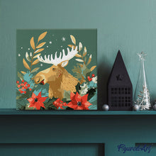 Carica l'immagine nel visualizzatore di Gallery, Mini Kit da Dipingere con i Numeri 20x20cm con cornice - Alce natalizia
