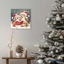 Carica l&#39;immagine nel visualizzatore di Gallery, Mini Kit da Dipingere con i Numeri 20x20cm con cornice - Gufi di Babbo Natale che leggono