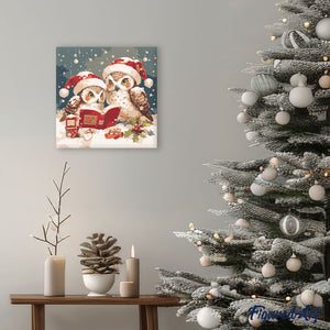 Mini Kit da Dipingere con i Numeri 20x20cm con cornice - Gufi di Babbo Natale che leggono