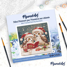 Carica l'immagine nel visualizzatore di Gallery, Mini Kit da Dipingere con i Numeri 20x20cm con cornice - Gufi di Babbo Natale che leggono