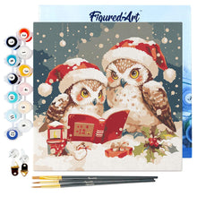 Carica l&#39;immagine nel visualizzatore di Gallery, Mini Kit da Dipingere con i Numeri 20x20cm con cornice - Gufi di Babbo Natale che leggono