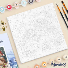 Carica l'immagine nel visualizzatore di Gallery, Mini Kit da Dipingere con i Numeri 20x20cm con cornice - Gufi di Babbo Natale che leggono