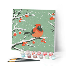 Carica l'immagine nel visualizzatore di Gallery, Mini Kit da Dipingere con i Numeri con cornice - Cardinale invernale