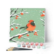 Carica l'immagine nel visualizzatore di Gallery, Mini Kit da Dipingere con i Numeri con cornice - Cardinale invernale