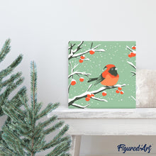 Carica l'immagine nel visualizzatore di Gallery, Mini Kit da Dipingere con i Numeri 20x20cm con cornice - Cardinale invernale