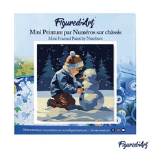 Carica l&#39;immagine nel visualizzatore di Gallery, Mini Kit da Dipingere con i Numeri 20x20cm con cornice - Ragazzo e pupazzo di neve