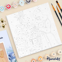 Carica l'immagine nel visualizzatore di Gallery, Mini Kit da Dipingere con i Numeri 20x20cm con cornice - Donna con albero di Natale