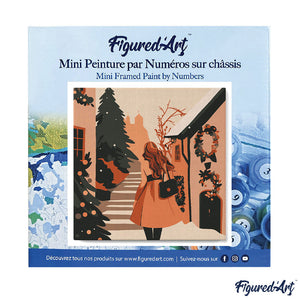 Mini Kit da Dipingere con i Numeri 20x20cm con cornice - Ragazza nel villaggio festivo