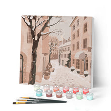 Carica l'immagine nel visualizzatore di Gallery, Mini Kit da Dipingere con i Numeri con cornice - Tranquilla città innevata