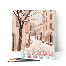 Carica l'immagine nel visualizzatore di Gallery, Mini Kit da Dipingere con i Numeri con cornice - Tranquilla città innevata