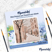 Carica l'immagine nel visualizzatore di Gallery, Mini Kit da Dipingere con i Numeri 20x20cm con cornice - Tranquilla città innevata