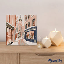 Carica l'immagine nel visualizzatore di Gallery, Mini Kit da Dipingere con i Numeri 20x20cm con cornice - Vicolo natalizio innevato
