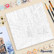 Carica l'immagine nel visualizzatore di Gallery, Mini Kit da Dipingere con i Numeri 20x20cm con cornice - Vicolo natalizio innevato