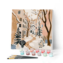 Carica l'immagine nel visualizzatore di Gallery, Mini Kit da Dipingere con i Numeri con cornice - Villaggio innevato