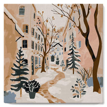 Carica l'immagine nel visualizzatore di Gallery, Mini Kit da Dipingere con i Numeri 20x20cm con cornice - Villaggio innevato